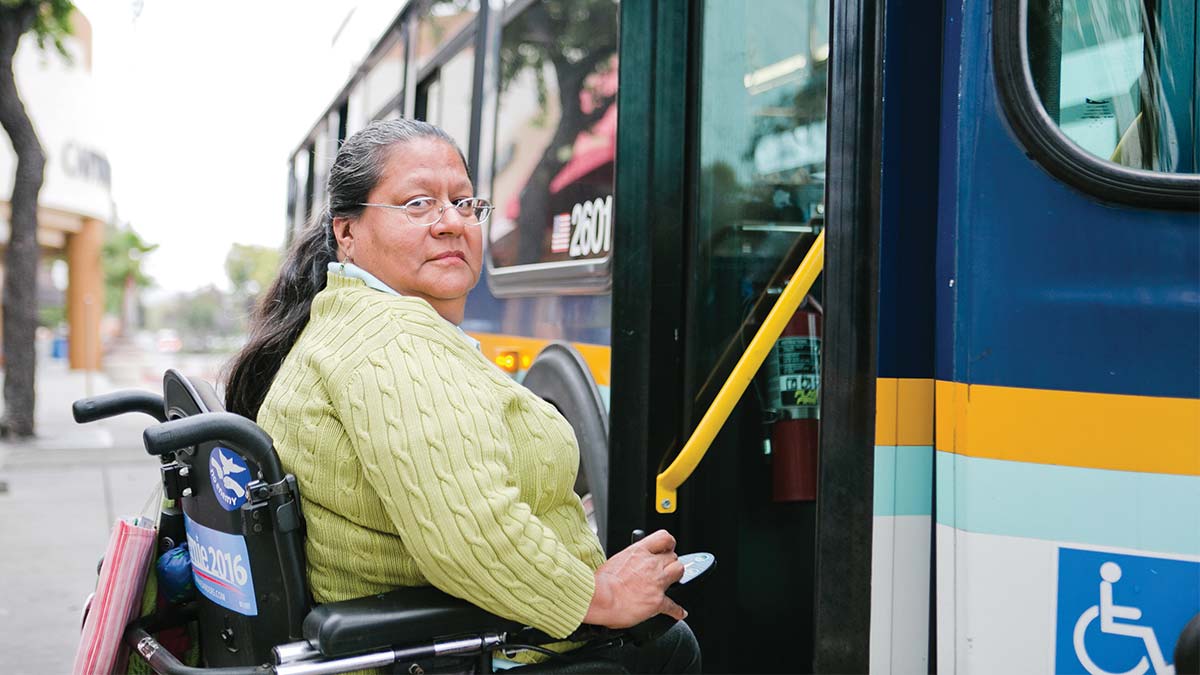 Handicap person boards Santa Cruz Metro bus