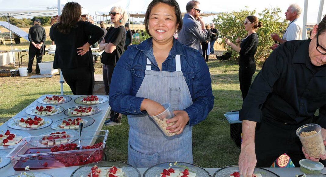 Yolanda Santos plating watermelon salad