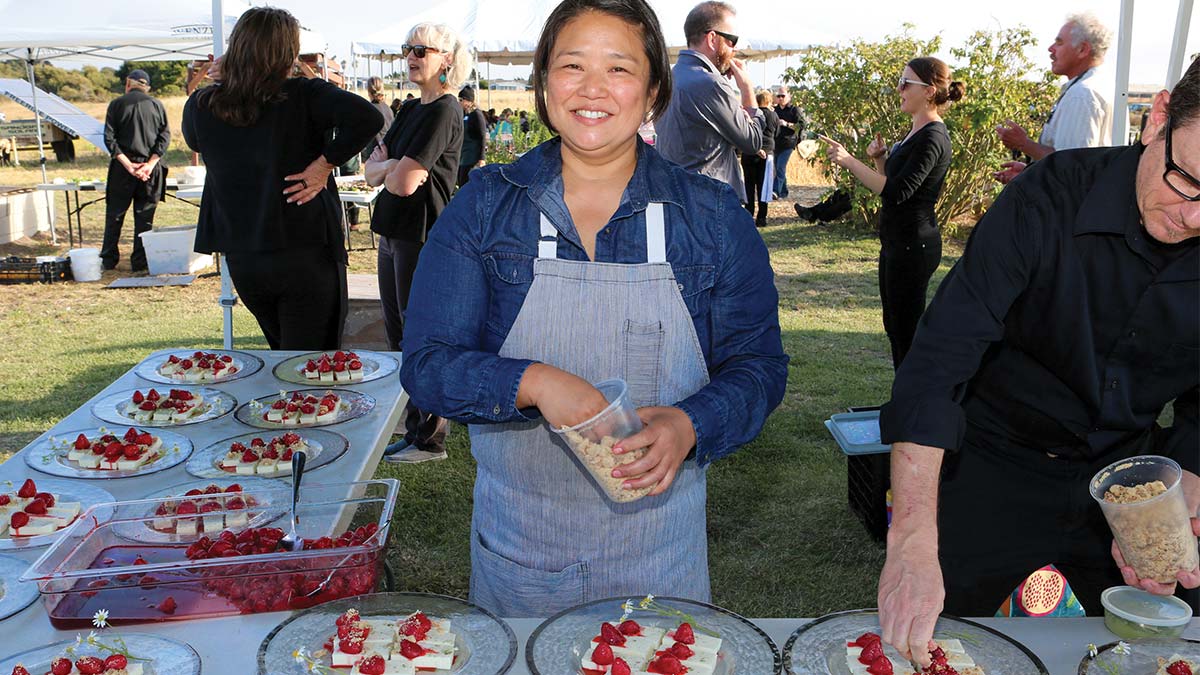 Yolanda Santos plating watermelon salad
