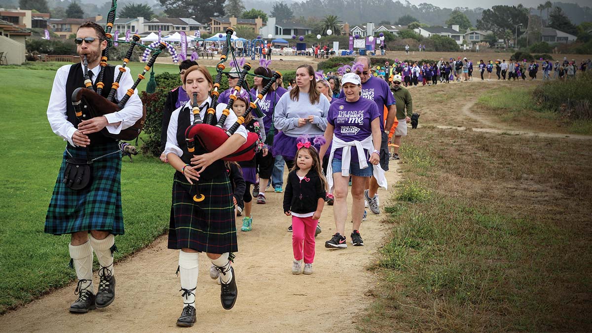 Bagpipers lead the Walk to End Alzheimerâ€™s in Aptos