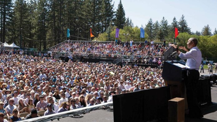 Obamaโs Stand for the Environment in Tahoe Obama gives a speech in Lake Tahoe
