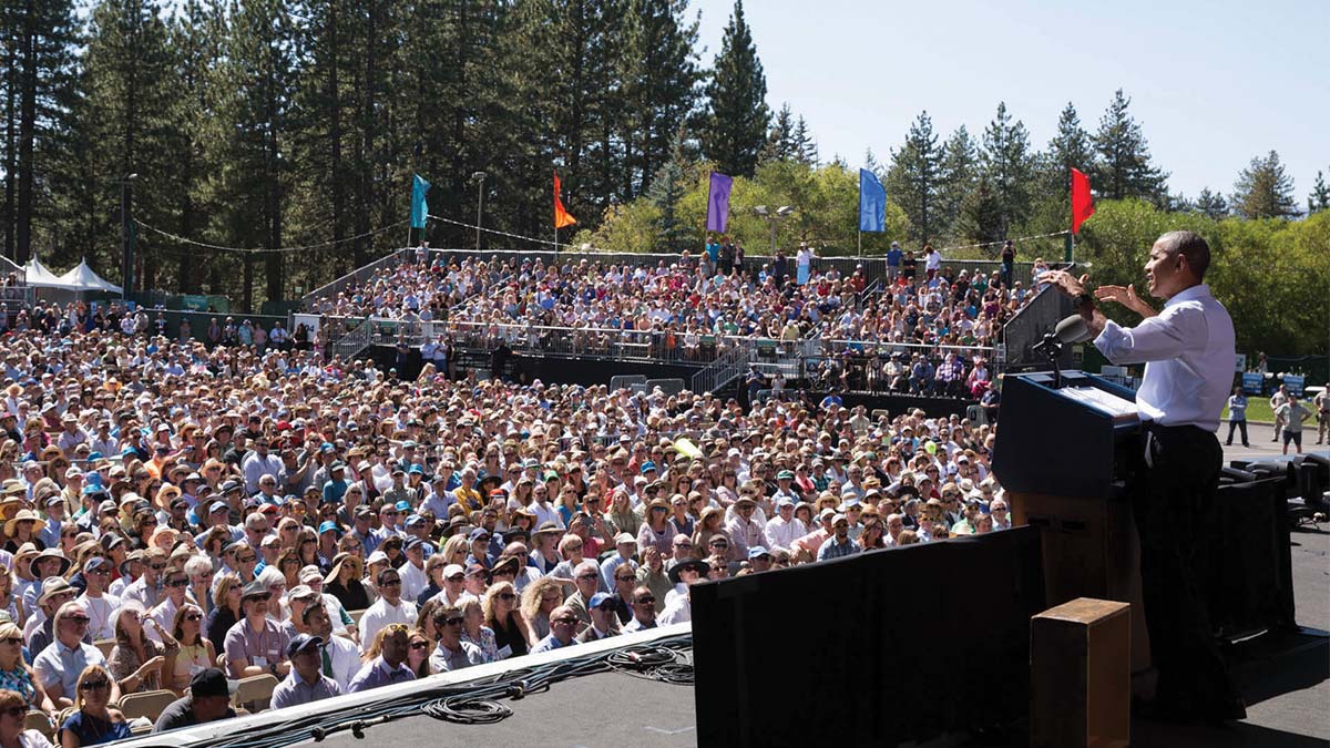 Obama gives a speech in Lake Tahoe