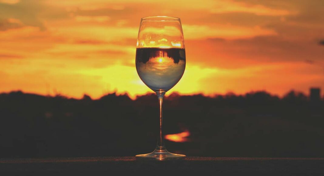 sunset with wineglass