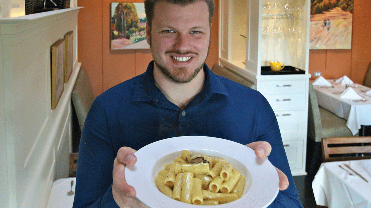Alex Potter, co-owner at Persephone, with their signature truffle cheese tortiglioni dish