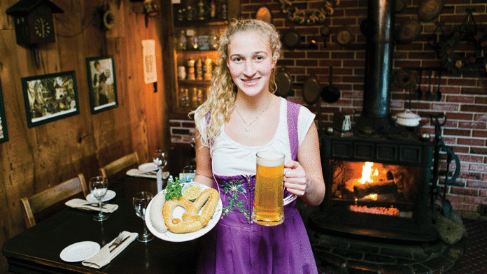 German Fare with Bavarian Flair at Tyrolean Inn Tyrolean Inn sausage, pretzel, beer