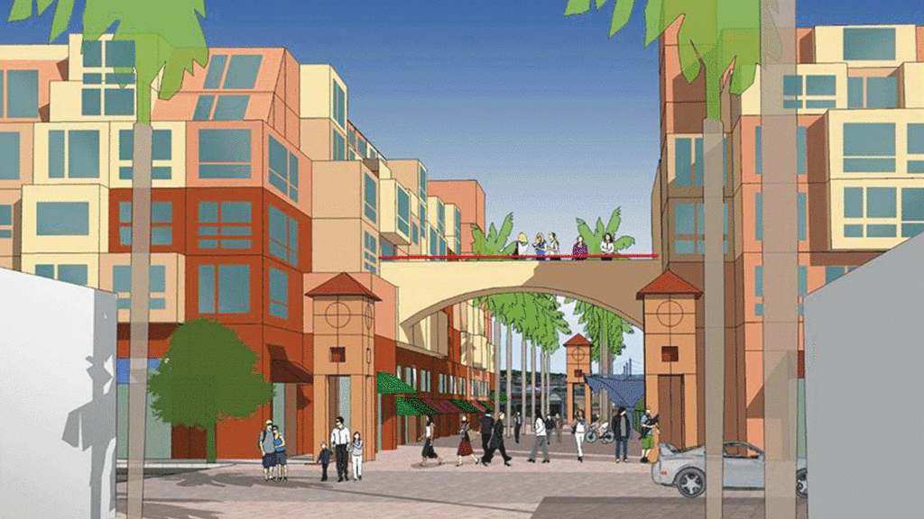 Santa Cruz YIMBY - A 2015 rendering of the vision for a new Pacific Avenue bus station with housing above.