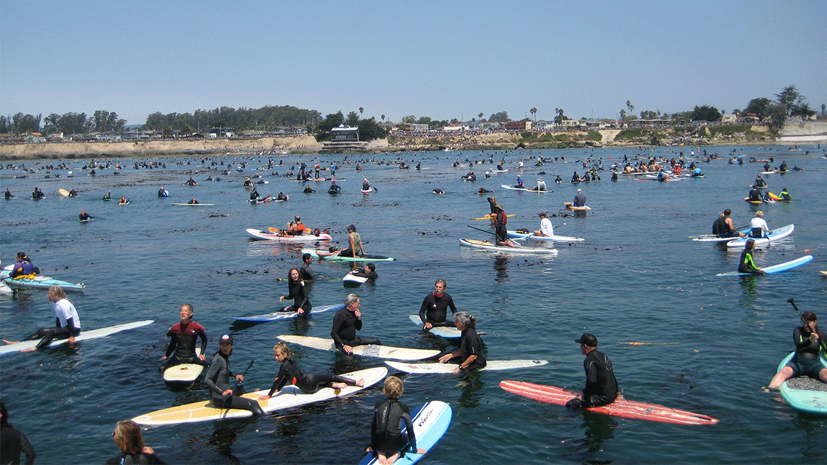 O'Neill paddle out Pleasure Point Santa Cruz surfers on the water