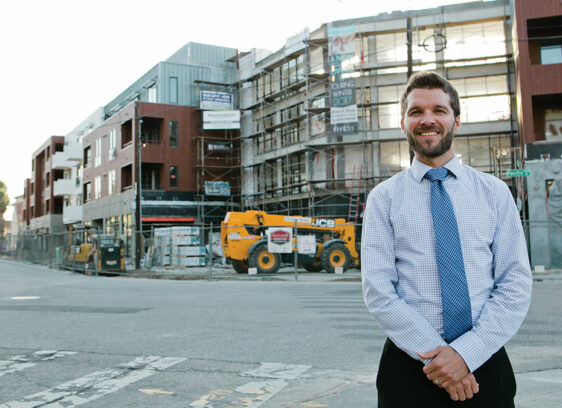 Santa Cruz Considers Loosening Affordable Housing Rules Lee Butler, the new planning and community development director, stands in front of construction of the 555 Pacific Avenue condos, part of conversation affordable housing rules
