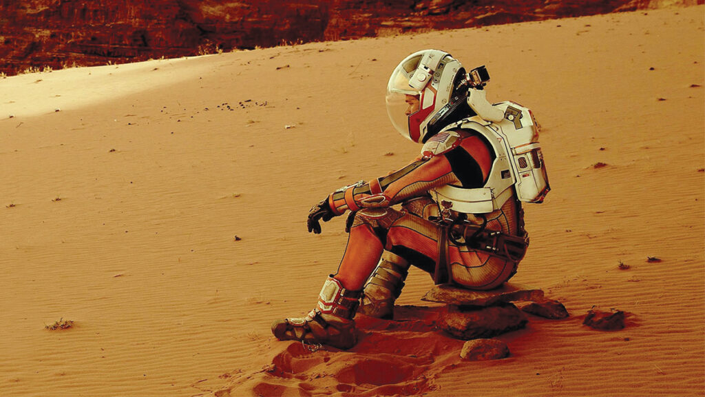 Matt Damon in movie 'The Martian' based on book by author Andy Weir