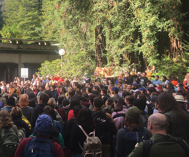 protesters gathered at Kerr Hall