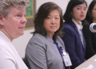 Slowing the Coronavirus’ Spread in Santa Cruz County Santa Cruz County Health Officer Dr. Gail Newel, left, joins Santa Cruz County Department of Public Health Director Mimi Hall during a press conference announcing the first confirmed case of the new coronavirus in the county. PHOTO: TARMO HANNULA