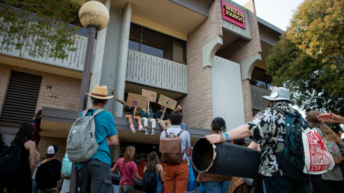 Climate Activists Protest Banks Supporting Line 3 Pipeline Replacement climate strike santa cruz