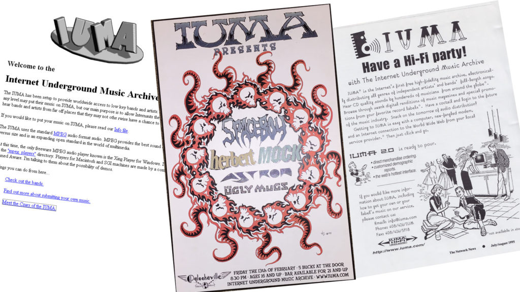 Screen grab, a flier and an ad for IUMA