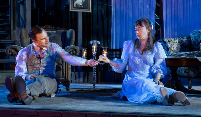 Santa Cruz Shakespeare Meets an American Masterpiece Two people seated on a stage