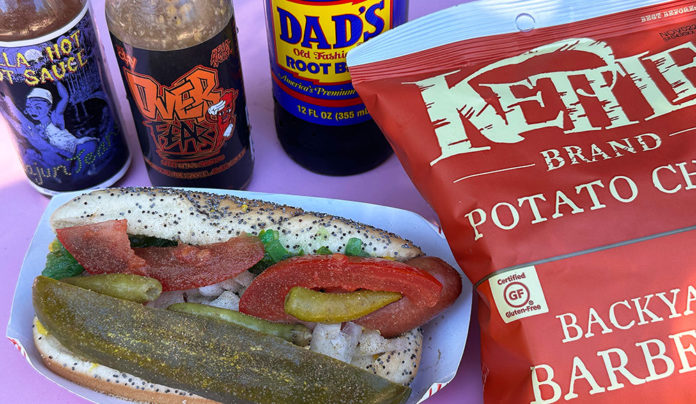 Doggie Styles River Dog with chips and sodas.