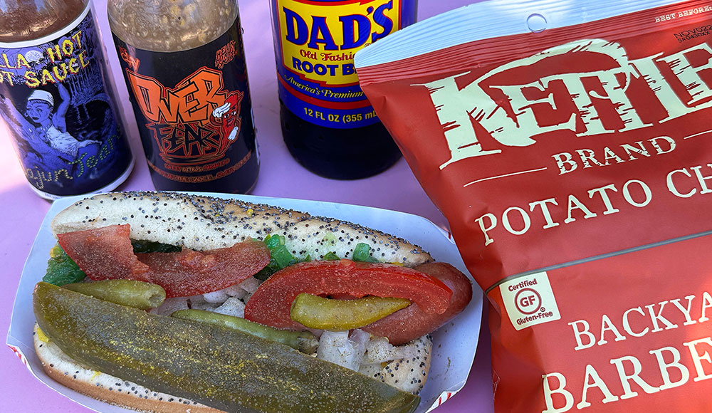 River Dog with chips and sodas.