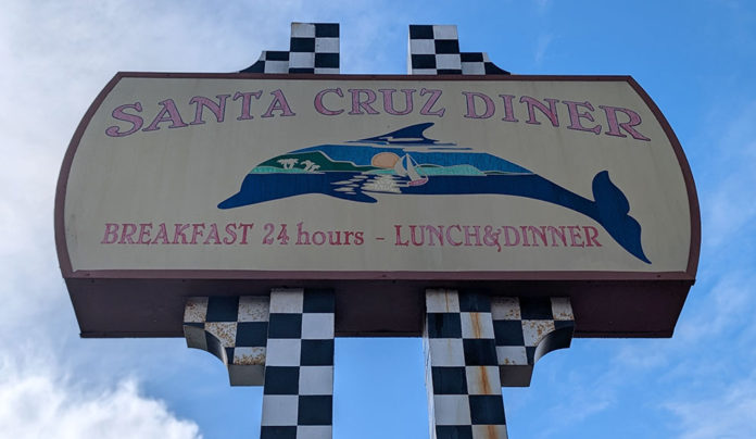 Monster Menu Santa Cruz Diner dolphin sign dining review