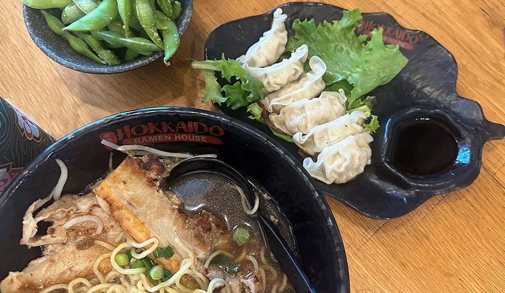 Foodie File image ramen with gyoza and edamame