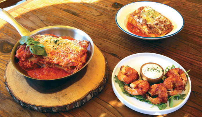 Seabright Might lasagna and gamberi alla diavola