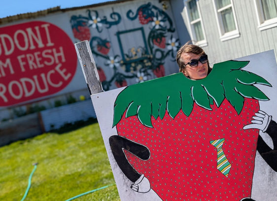 Much to Munch strawberry cut outs make for for fun photos.