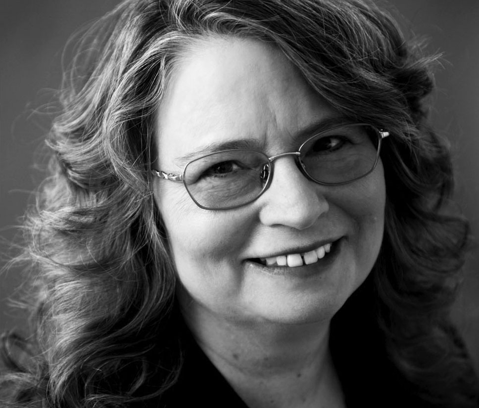 Black-and-white portrait of a woman