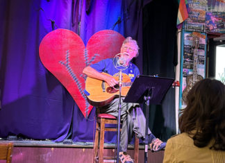Open Mic Nights: Live, Loose and Local Man on a stage in a coffeehouse