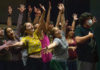 Aye, Aye, Captain Students rehearse an energetic group number for UCSC’s production of The SpongeBob Musical.