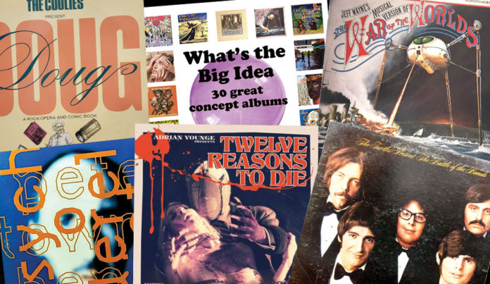 Get the Concept? A collage of album covers featured in Bill Kopp’s book What’s the Big Idea, showcasing a variety of concept albums across genres.