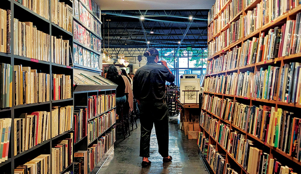 Interior of Bad Animal bookstore and wine bar in downtown Santa Cruz
