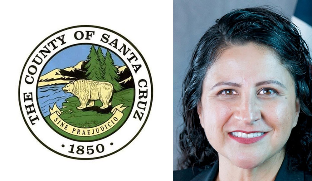 Santa Cruz County seal and portrait of new chief probation officer Sandra Mendez