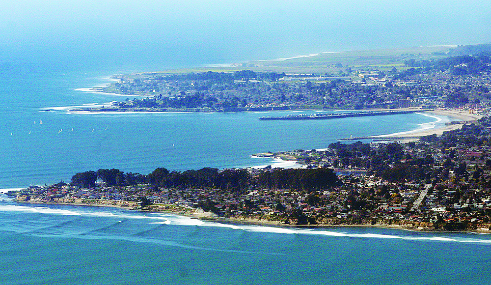 Aerial view of Santa Cruz coastline and Monterey Bay