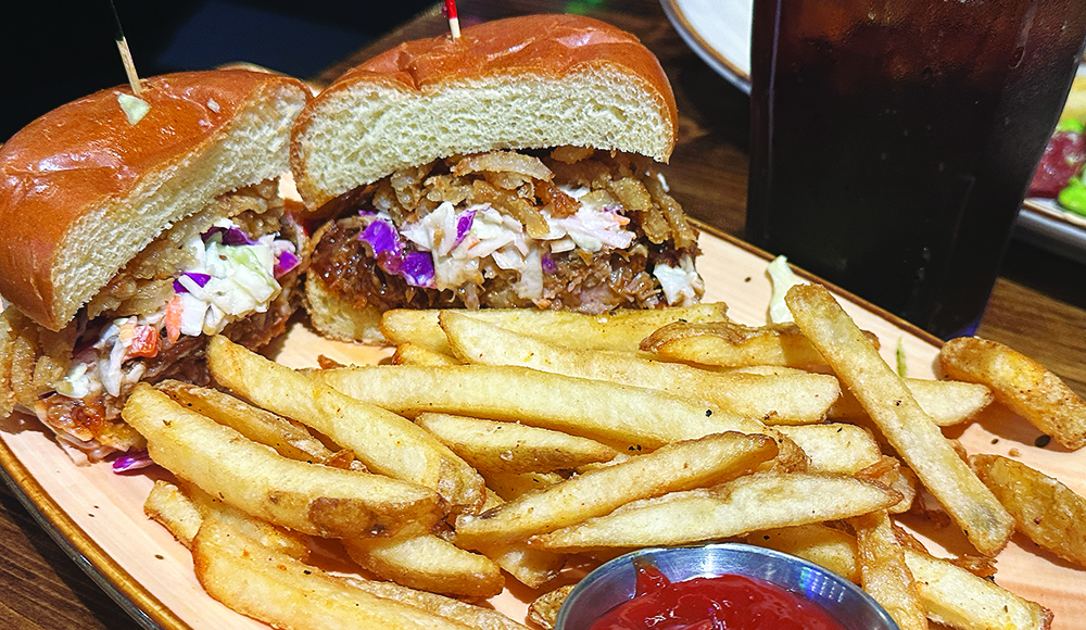Barnyard Burger with fries at Laughing Monk Brewing in Scotts Valley.