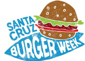 Something Burgers Santa Cruz Burger Week logo featuring illustrated hamburger and blue banner