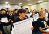 PVUSD Layoff Protest Teachers and staff hold a petition and protest PVUSD layoffs during a packed Pajaro Valley Unified School District board meeting in Watsonville.