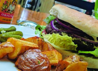 Bun Voyage Grassfed beef burger with aioli and Swank Farms lettuce and tomato at Gabriella Café in Santa Cruz.