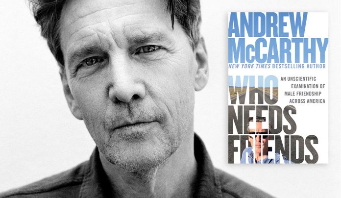 The Editor’s Desk Portrait of actor and author Andrew McCarthy with his book Who Needs Friends