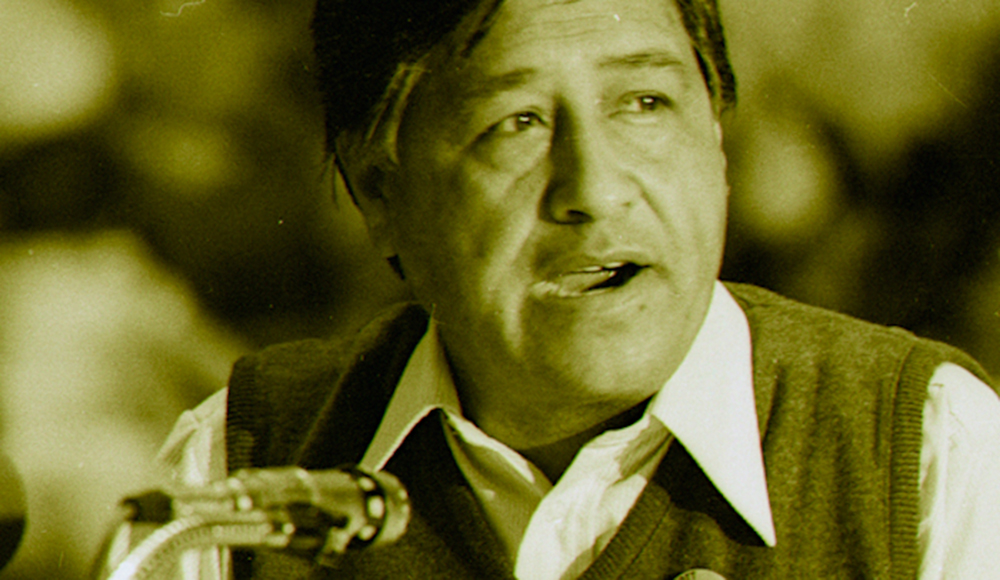 Cesar Chavez speaking at an event in Salinas in 1979