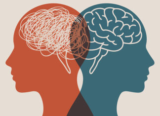 Stresseddddddddd Illustration showing stressed brain versus calm brain in human profile
