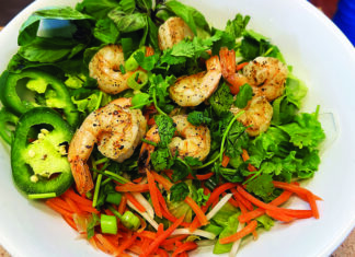 Un-Pho-Gettable Shrimp noodle salad with jalapeños herbs and vegetables at Super Noodle Capitola
