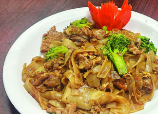Lots of Heart Pad See Ew noodles with beef and broccoli from Thai Heart restaurant