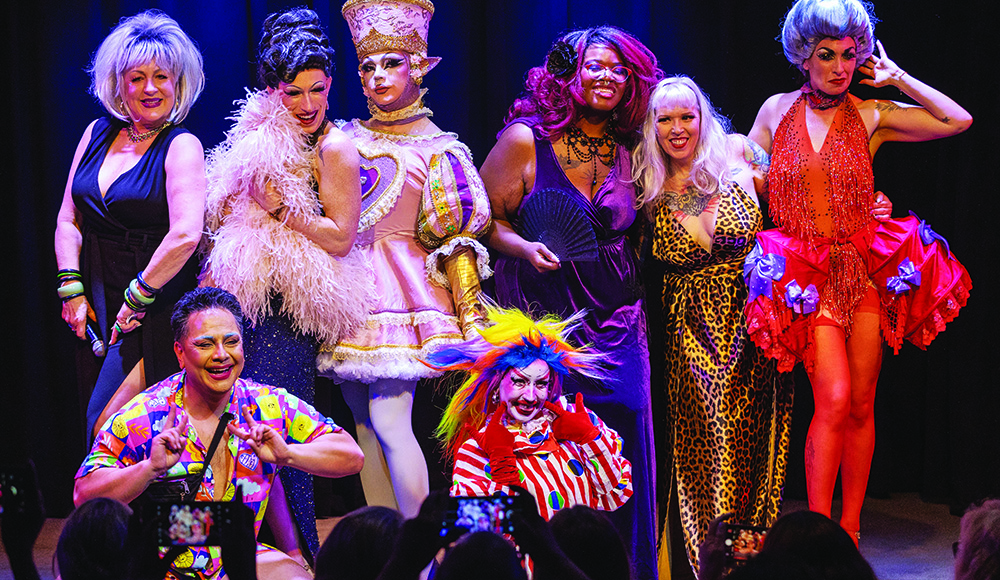 Sin Sisters burlesque and drag performers on stage Santa Cruz