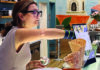 Italian I Scream Gran Gelato Caffe owner Luciana Costanza serves homemade gelato in downtown Santa Cruz.