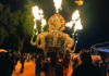 Absurdia unSCruz El Pulpo Magnifico shoots flames at night during unSCruz in Hollister.