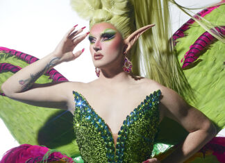 Alien Arrival Irene the Alien in green sci-fi drag costume