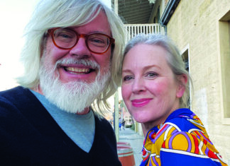 Freedom of Expression Dennis Bartok and Marja Bartok smile together outdoors in Santa Cruz.