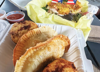 Hola Puerto Rico Puerto Rican empanadillas, fried bites and sauces from Luna’s Borikén Bites in Abbott Square.