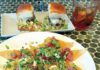Aire Apparent Poke nachos with ahi tuna, green onions and avocado sauce are served with sliders and a cocktail at Solaire in Santa Cruz.