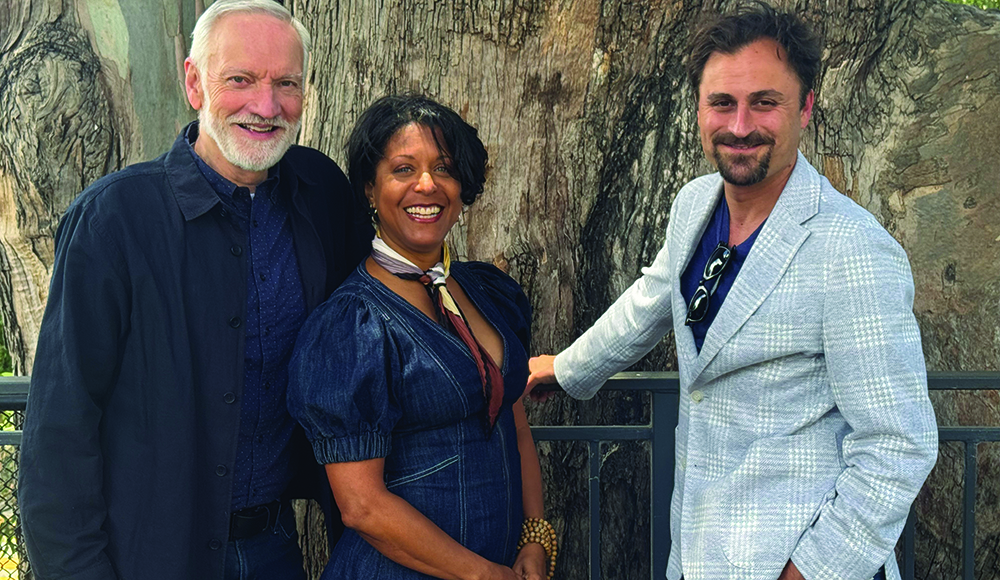 Santa Cruz Shakespeare directors Paul Mullins, Susan Dalian and Charles Pasternak stand together at the Audrey Stanley Grov