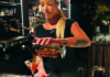 New York Style Bartender Kendra Casey pours a Manhattan at The Alley-Oop cocktail lounge in Santa Cruz
