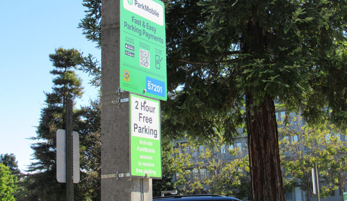 Parking Problems ParkMobile parking sign outside the Santa Cruz County Governmental Center